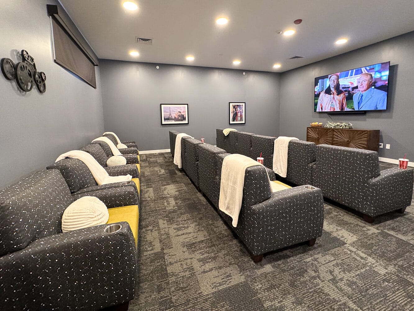 Theater with Casino playing on the big screen.